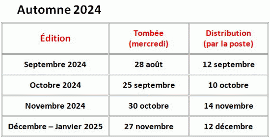 Date de tombée du journal communautaire - Automne 2024